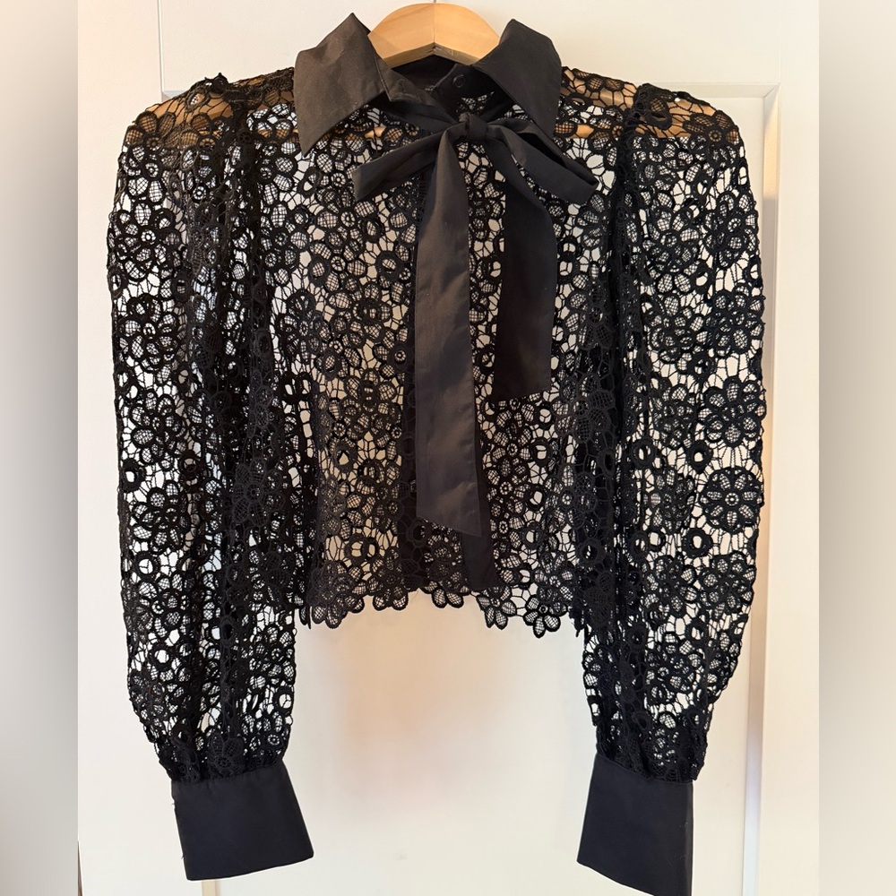 Zara Black Lace Blouse with Bow